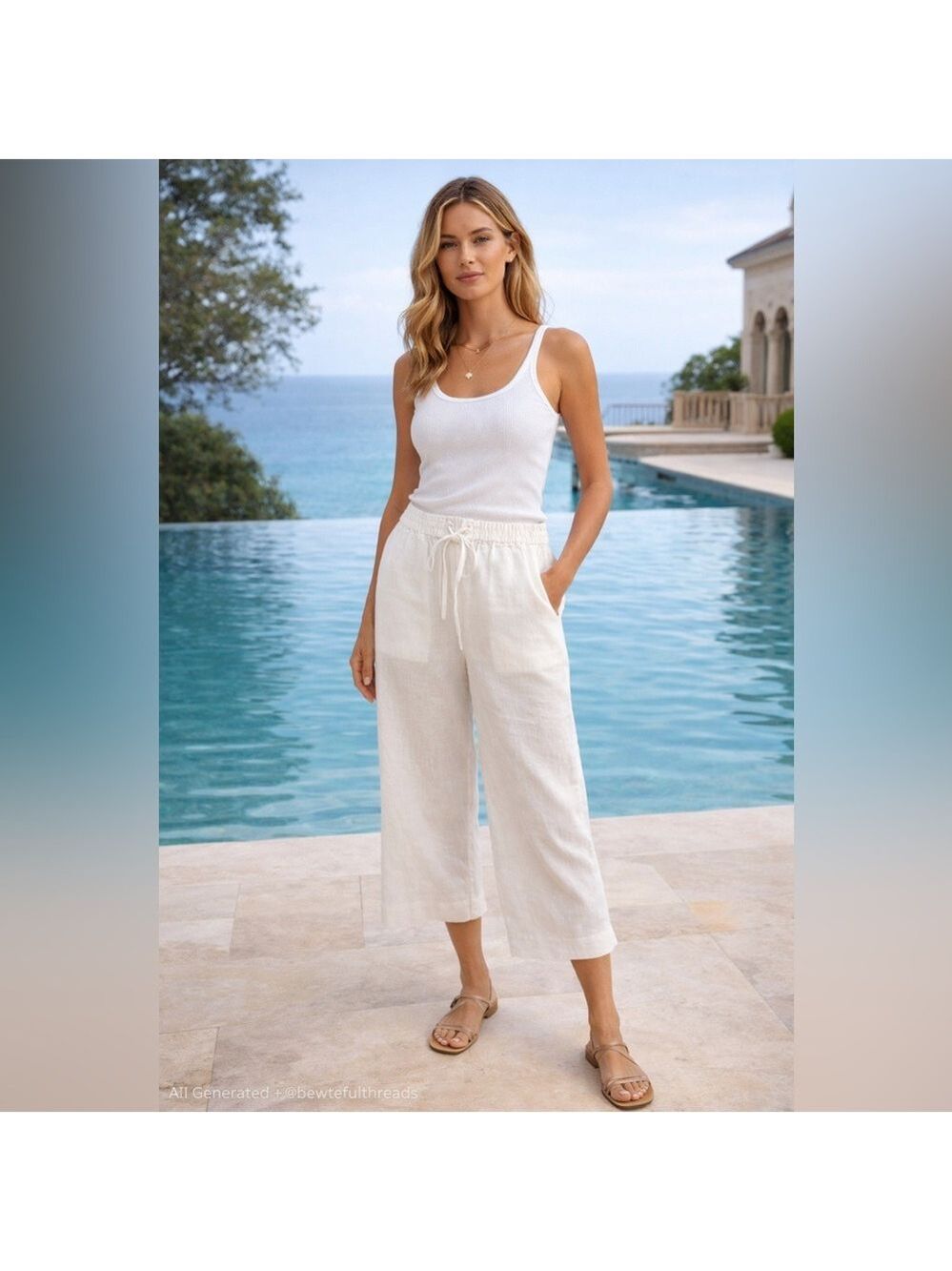 James Perse Size 2 (Fits US Small–Medium) White Linen Cropped Pants